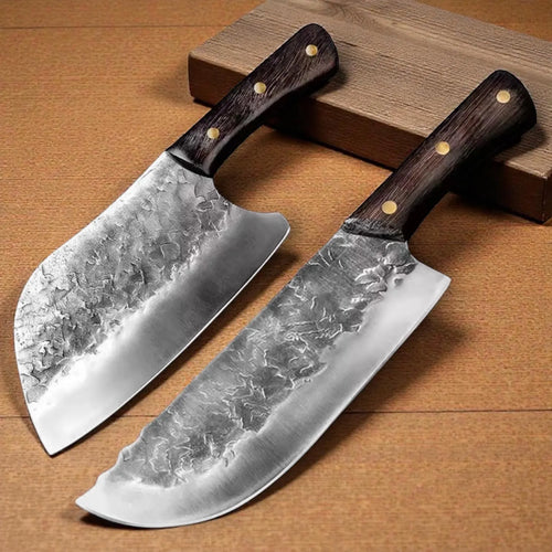 2-Piece 5Cr15MoV Knife Set | Meat Cleaver & 8” Butcher Knife | Hand Forged Style Kitchen Knives